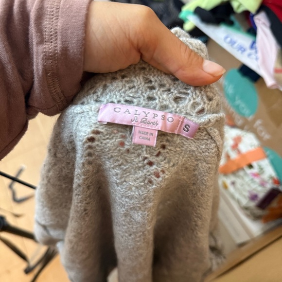 Calypso St. Barth Gray Cashmere Pointelle Cardigan Sweater - Picture 3 of 5